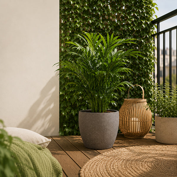 gros pot de fleur sur balcon appartement