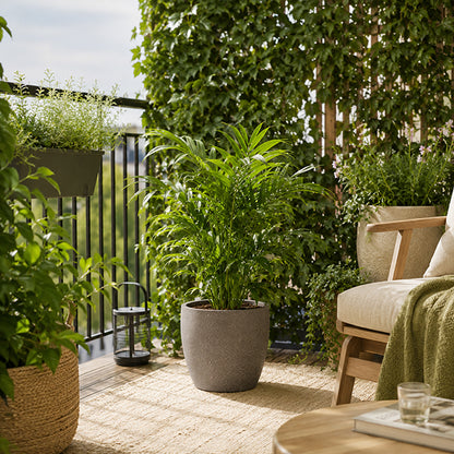gros pot de fleur sur terrasse amenagee
