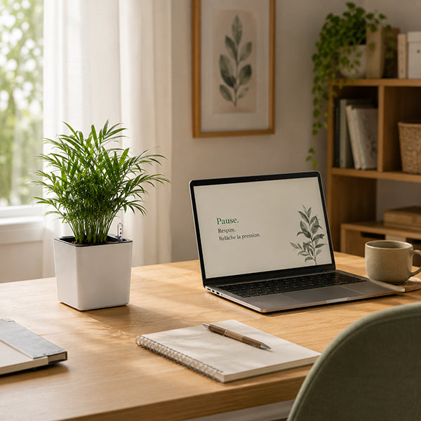 pot de fleur aquacube sur bureau