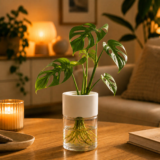 pot de fleur racines apparentes avec ambiance tamisee salon