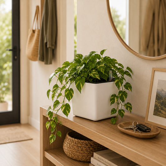 pot de fleur sur etagere dans entree appartement
