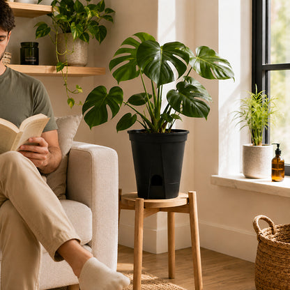 pot de fleurs design resistant sur support plante dans salon