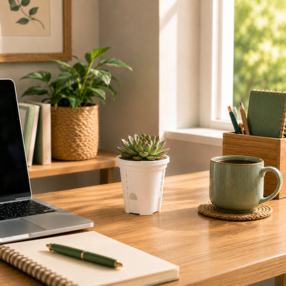 pot de fleurs elegant durable avec succulente sur bureau